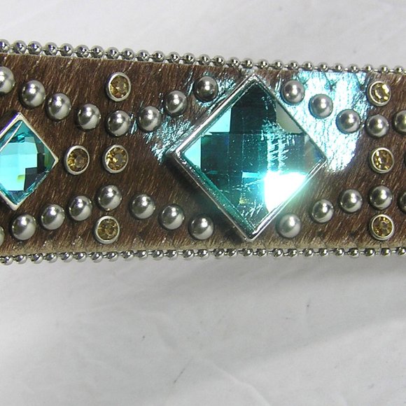ANGEL RANCH CALF HAIR LEATHER BELT SIZE XL STUDS FAUX GEMS - Picture 12 of 16